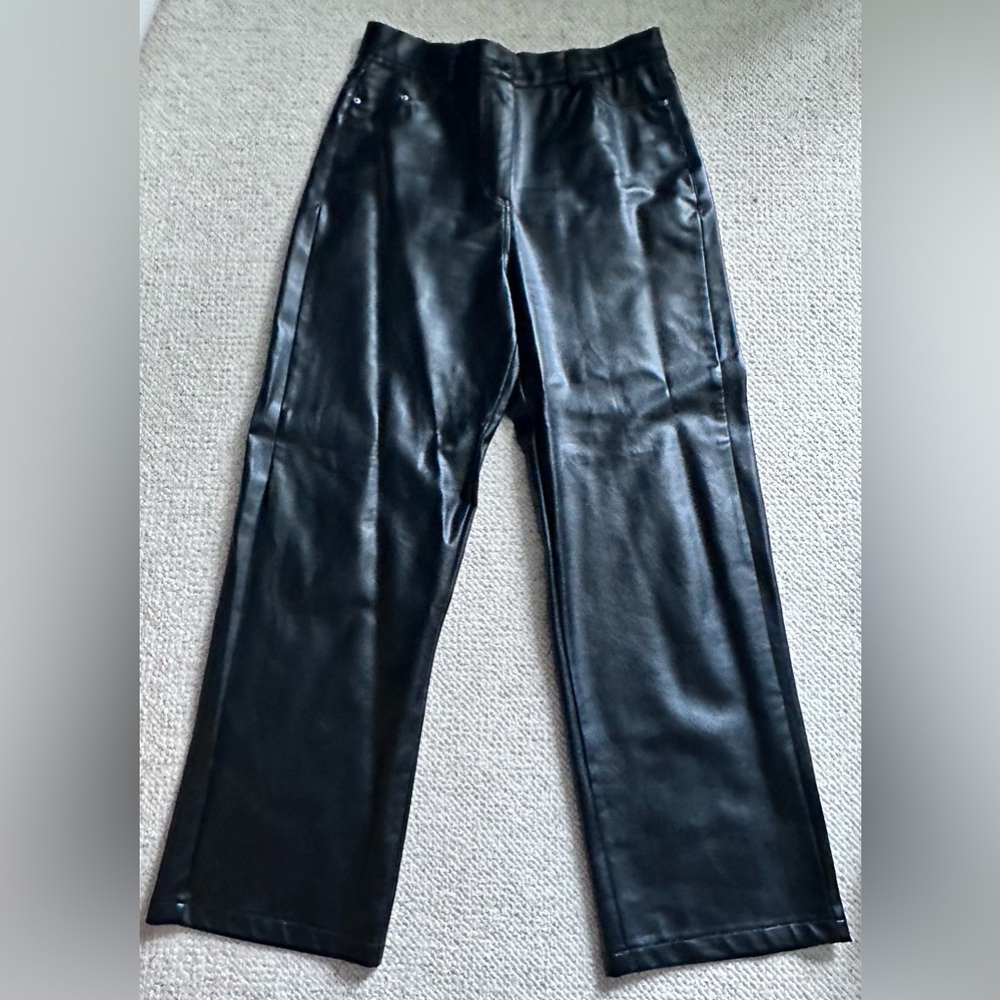Faux leather black pants. Wide leg size M